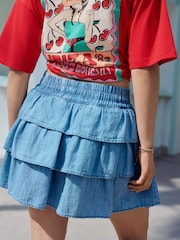 Mid Blue Tiered Lightweight Denim Skirt - Image 4 of 8