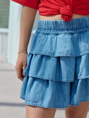 Mid Blue Tiered Lightweight Denim Skirt - Image 5 of 8