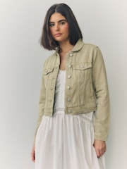 Sage Green Fitted Denim Trucker 100% Cotton Jacket - Image 1 of 8