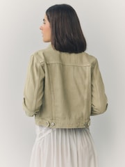 Sage Green Fitted Denim Trucker 100% Cotton Jacket - Image 4 of 8