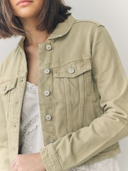 Sage Green Fitted Denim Trucker 100% Cotton Jacket - Image 5 of 8