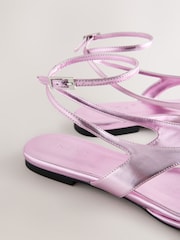Pink Metallic Forever Comfort® Strappy Ankle Toe Thong Sandals - Image 10 of 10