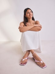 Pink Metallic Forever Comfort® Strappy Ankle Toe Thong Sandals - Image 3 of 10