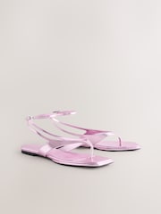 Pink Metallic Forever Comfort® Strappy Ankle Toe Thong Sandals - Image 7 of 10