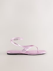 Pink Metallic Forever Comfort® Strappy Ankle Toe Thong Sandals - Image 8 of 10
