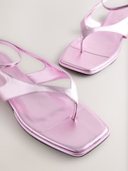 Pink Metallic Forever Comfort® Strappy Ankle Toe Thong Sandals - Image 9 of 10