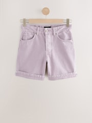 Lilac Purple Bleach Relaxed Turn Up 100% Cotton Denim Shorts - Image 4 of 6