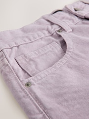 Lilac Purple Bleach Relaxed Turn Up 100% Cotton Denim Shorts - Image 5 of 6