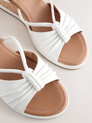 White Forever Comfort® Leather Round Toe Ruched Detail Cork Wedge Heels - Image 4 of 5