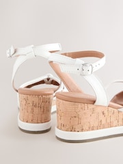 White Forever Comfort® Leather Round Toe Ruched Detail Cork Wedge Heels - Image 5 of 5