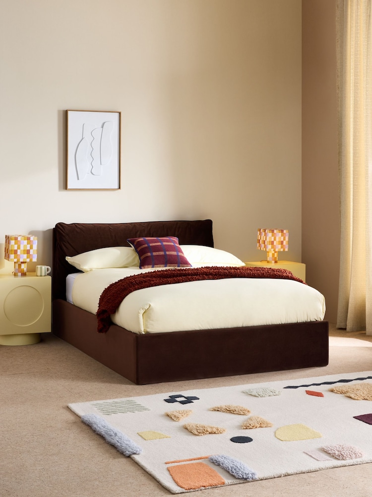 MADE.COM Velvet Dark Truffle Brown Ottoman Storage Bed Harlow - Image 1 of 5