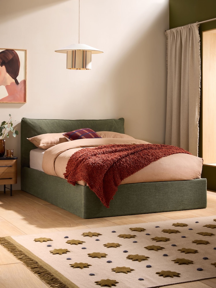 MADE.COM Soft Touch Boucle Forest Green Harlow Ottoman Storage Bed Frame - Image 1 of 5