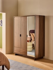 MADE.COM Dark Walnut Effect Kaci Mirror Triple Wardrobe - Image 1 of 6