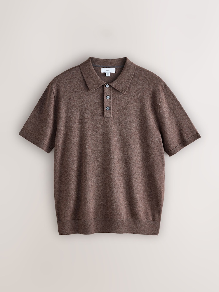 Trufa Marrom - Ajuste regular - Camisa polo de malha de manga curta rica em algodão - Imagem 1 de 3