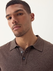 Truffle Brown Regular Fit Cotton Rich Short Sleeve Knit Polo Shirt - Image 4 of 7