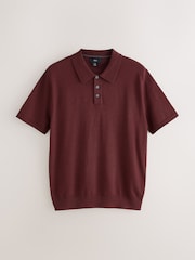 Brown Regular Fit Cotton Rich Short Sleeve Knit Polo Shirt - Image 1 of 3