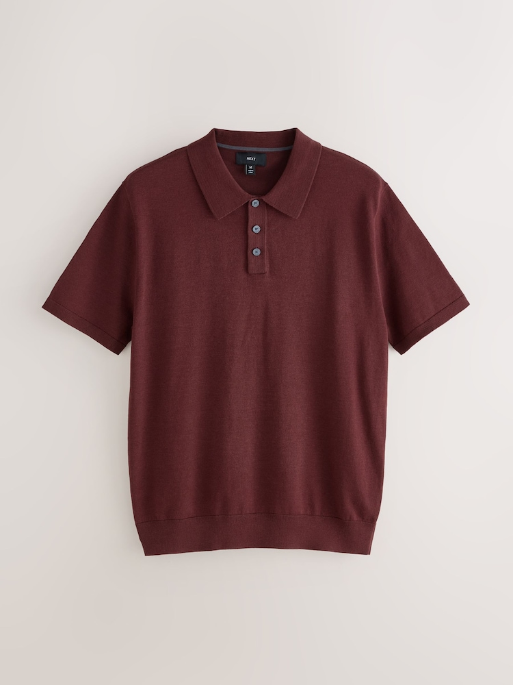 Brown Regular Fit Cotton Rich Short Sleeve Knit Polo Shirt - Image 1 of 3