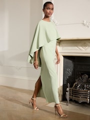 Sage Green Cape Maxi Dress - Image 1 of 8
