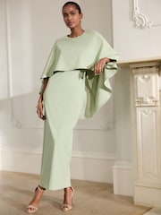 Sage Green Cape Maxi Dress - Image 2 of 8