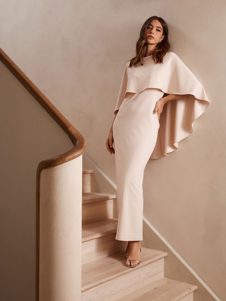 Blush Pink Cape Maxi Dress - Image 1 of 7