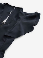 Navy Blue Occasion Flutter Sleeve Tie Waist Jumpsuit - Image 7 of 8