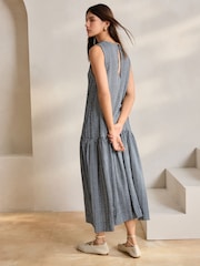 Blue & White Gingham Sleeveless Textured Jersey Dropwaist Maxi Dress - Image 2 of 9