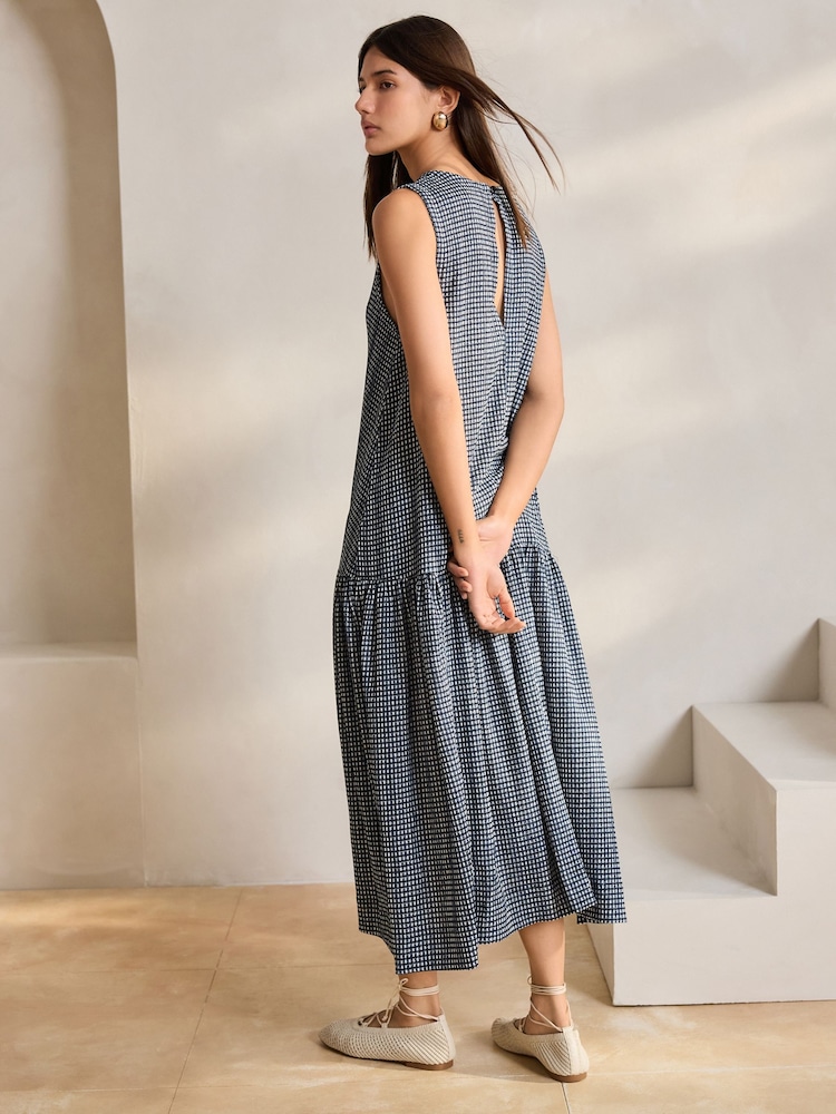 Blue & White Gingham Sleeveless Textured Jersey Dropwaist Maxi Dress - Image 2 of 9