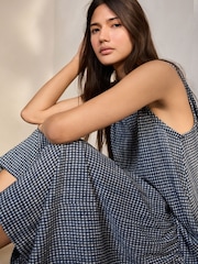 Blue & White Gingham Sleeveless Textured Jersey Dropwaist Maxi Dress - Image 5 of 9