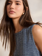 Blue & White Gingham Sleeveless Textured Jersey Dropwaist Maxi Dress - Image 6 of 9