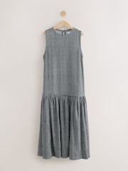 Blue & White Gingham Sleeveless Textured Jersey Dropwaist Maxi Dress - Image 7 of 9