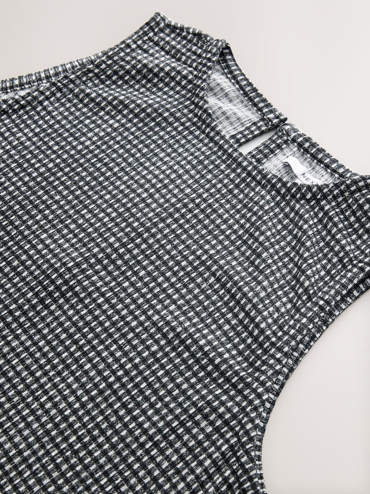 Blue & White Gingham Sleeveless Textured Jersey Dropwaist Maxi Dress - Image 9 of 9