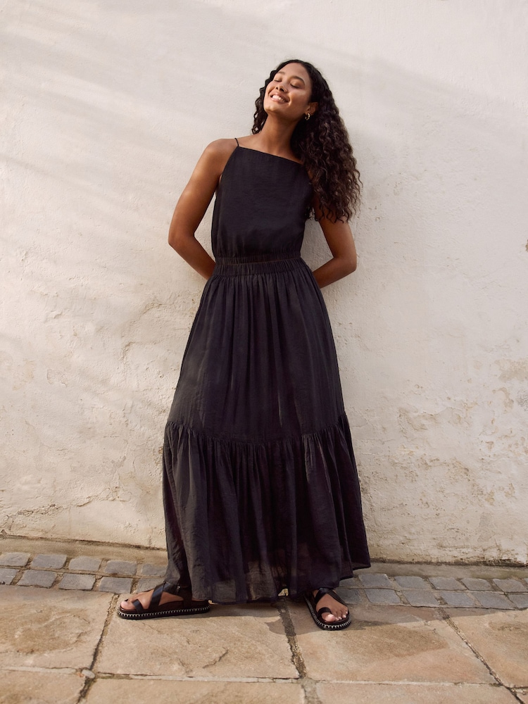 Black Modal Blend Maxi Skirt - Image 2 of 8