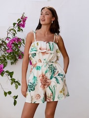 White Ground Textured Jersey Frill Bandeau Playsuit - Image 2 of 8