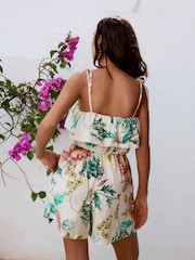 White Ground Textured Jersey Frill Bandeau Playsuit - Image 3 of 8