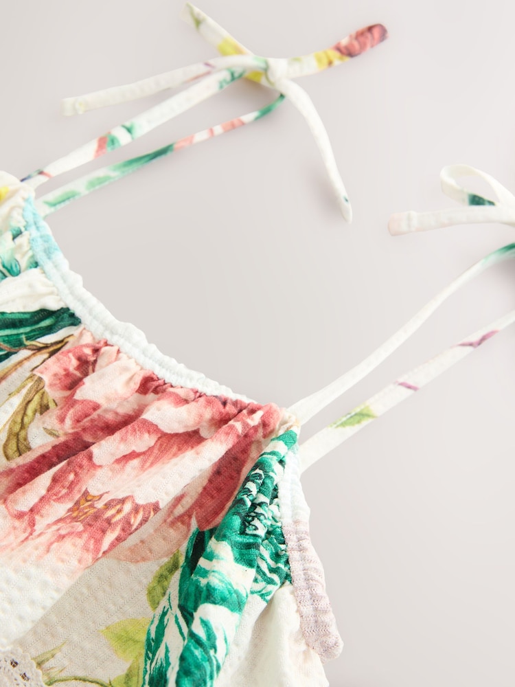 White Ground Textured Jersey Frill Bandeau Playsuit - Image 8 of 8