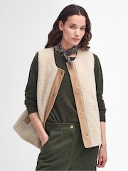 Barbour® Cream Dulsie 100% Cotton Borg Gilet - Image 1 of 8