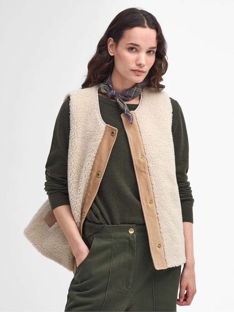 Barbour® Cream Dulsie 100% Cotton Borg Gilet - Image 1 of 8