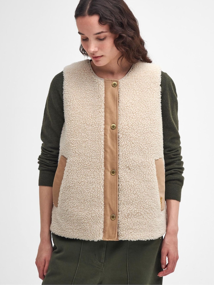Barbour® Cream Dulsie 100% Cotton Borg Gilet - Image 2 of 8