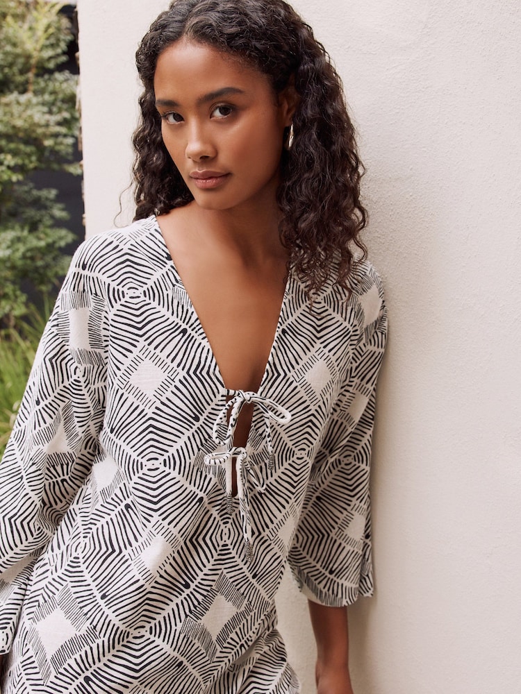 Buy Black/White Beach Kaftan from Next USA