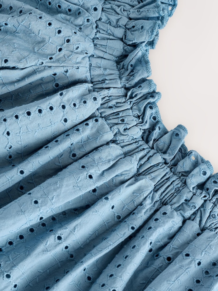 Blue Off Shoulder Broderie Mini Dress - Image 10 of 10