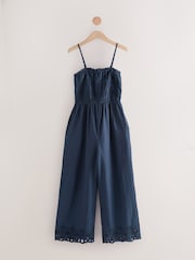 Navy Shirred Wide Leg 100% Cotton Jumpsuit - Image 7 of 9