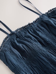 Navy Shirred Wide Leg 100% Cotton Jumpsuit - Image 8 of 9