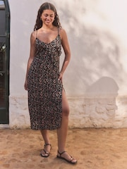 Black/Pink Ruffle Midi Slip Summer Dress - Image 1 of 8
