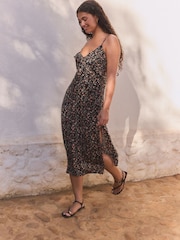 Black/Pink Ruffle Midi Slip Summer Dress - Image 2 of 8