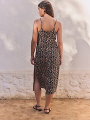Black/Pink Ruffle Midi Slip Summer Dress - Image 3 of 8