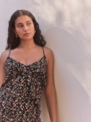 Black/Pink Ruffle Midi Slip Summer Dress - Image 4 of 8