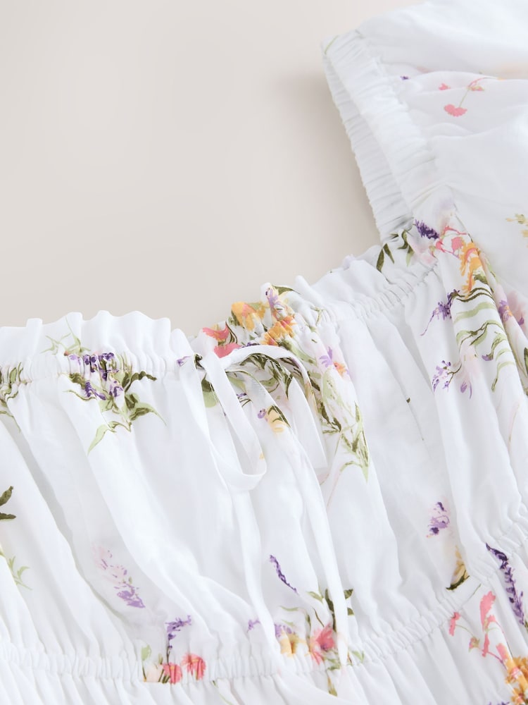 White Ground Puff Sleeve Midi Dress - Image 10 of 10