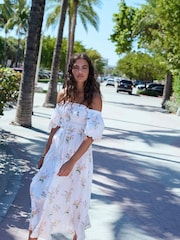 White Ground Puff Sleeve Midi Dress - Image 3 of 10