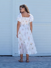 White Ground Puff Sleeve Midi Dress - Image 5 of 10