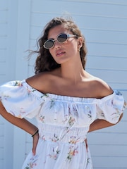 White Ground Puff Sleeve Midi Dress - Image 6 of 10